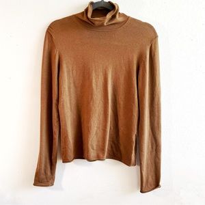 Max Mara Turtleneck Camel Tan Silk & Cashmere Blend Knit Top Sz L EUC